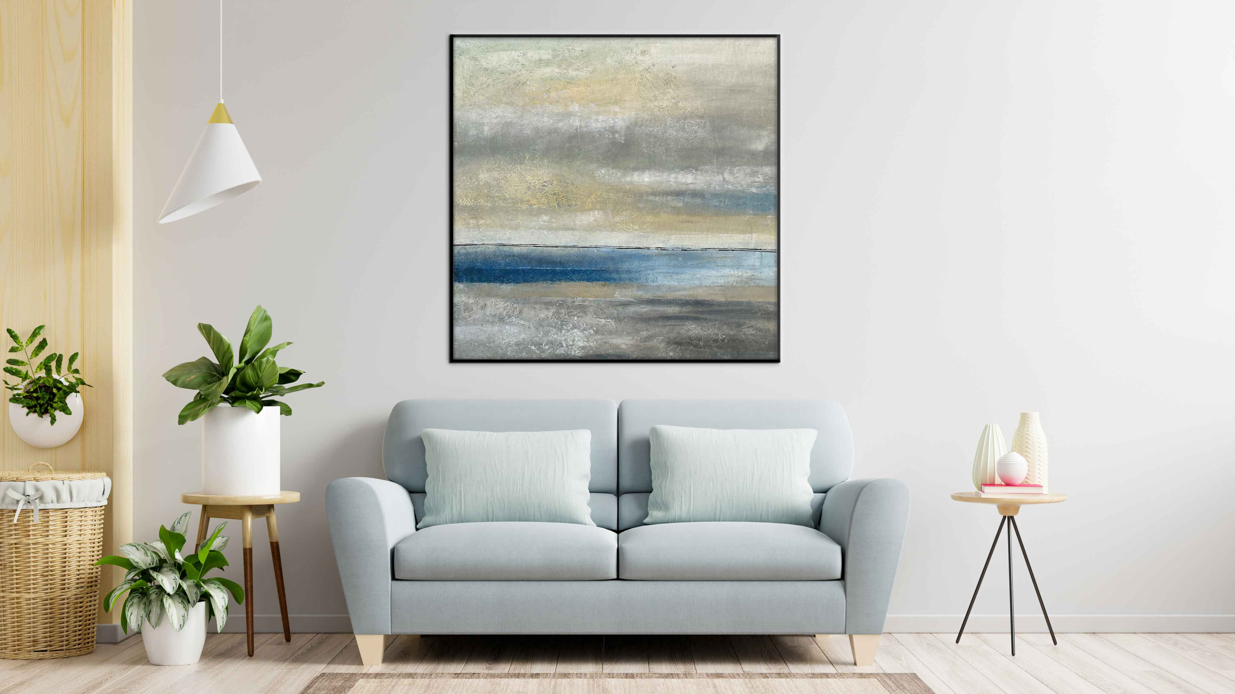 Venus - Abstract art category - Light Blue sofa background - black frame style