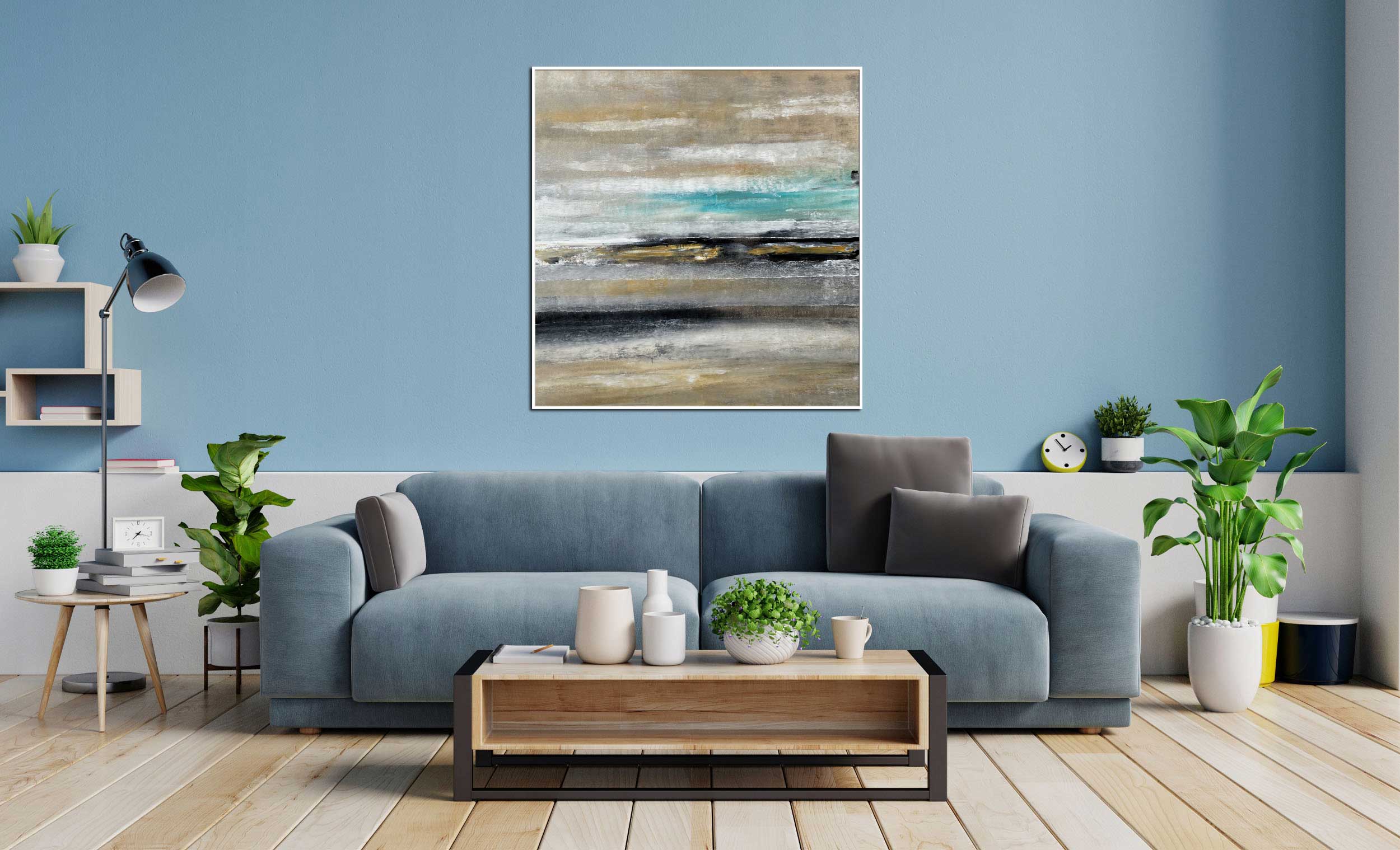 Wilderness 3 - Abstract art category - Blue sofa background - white frame style