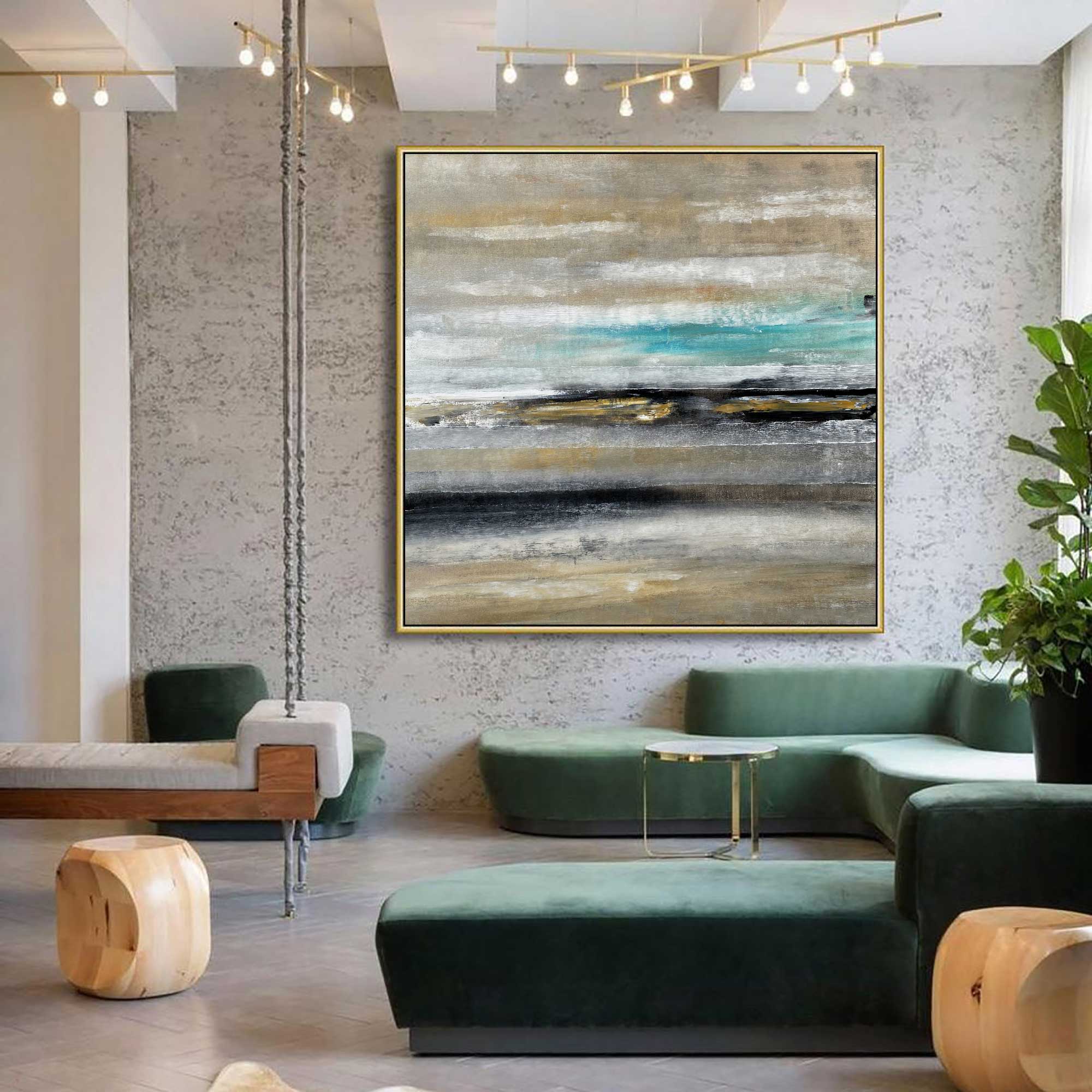 Wilderness 3 - Abstract art category - Modern green sofa background - golden frame style