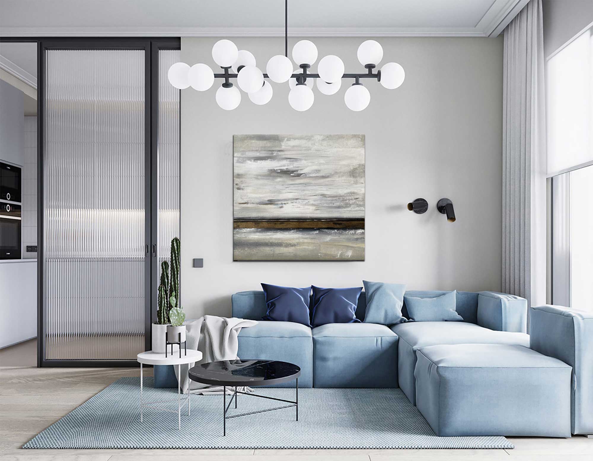 Winter Field - Abstract art category - Blue sofa background - gallery wrap style