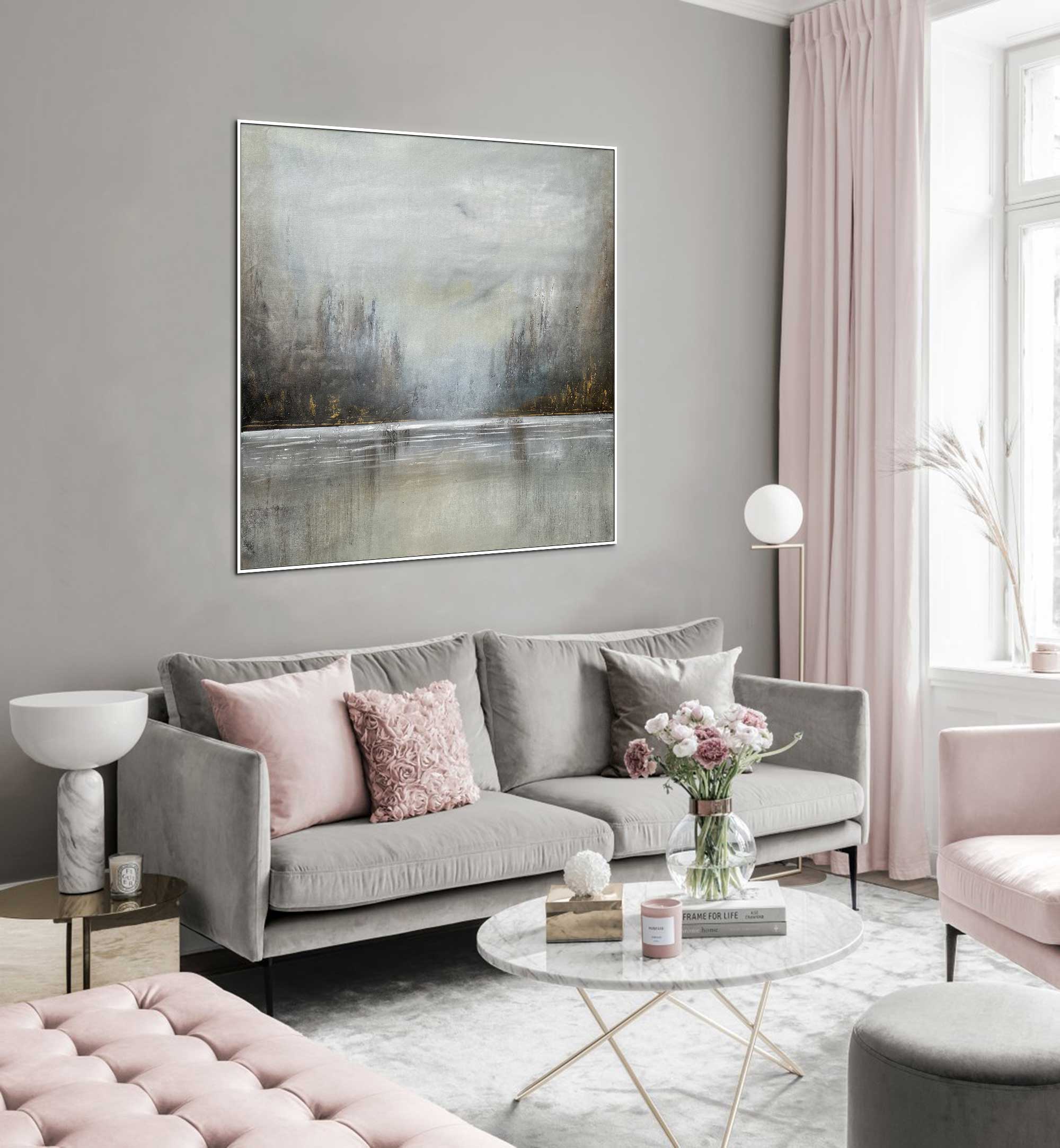 Winter Forest - Abstract art category - Grey background - White frame style