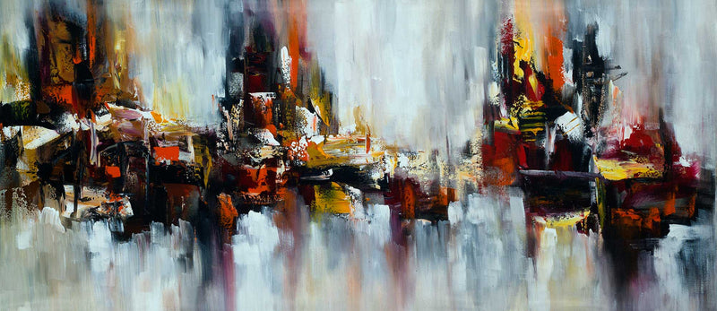 Autumn 3 abstract painting orange grey large canvas wall art