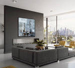 Blizzard - Abstract art category - grey sofa modern living room penthouse display - black frame style