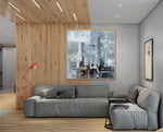 Blizzard - Abstract art category - wooden floor and ceiling panel grey sofa - wooden frame style