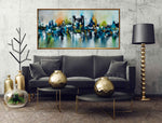 Bridge and the City - Cityscape art category - Black sofa background - golden frame style
