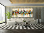 City of Joy - Cityscape art category - large painting wall display - golden metallic frame