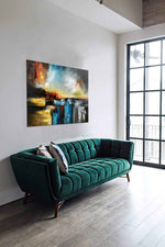 Colour Storm - Abstract art category - Green sofa side view display - gallery wrap style