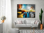 Colour Storm - Abstract art category - light grey sofa brick wall display - gallery wrap style