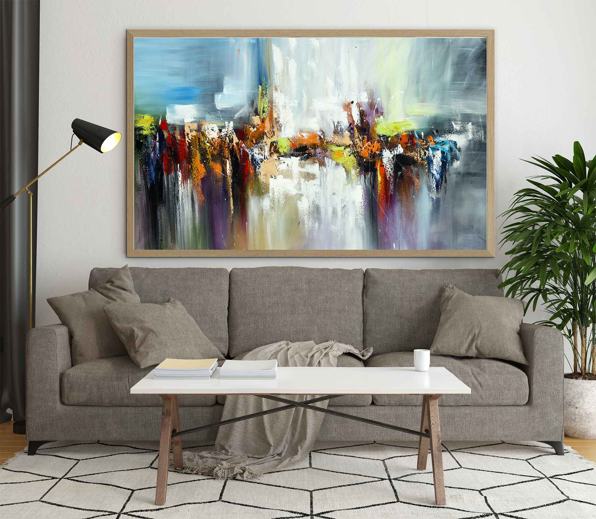 Hand Painted Canvas Music Colorful Abstract Oil Painting Wall Art Framed  Decor