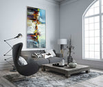 Dancing Colours 2 - Abstract art category - living room wall side view - white frame