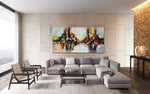 Dancing Duo - Abstract art category - grey sofa modern living room display - gallery wrap style