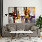 Dancing Together - Abstract art category - beige sofa - living room background - wooden frame