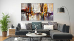 Dancing Together - Abstract art category - dark grey corner sofa living room background - white frame