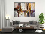 Dancing Together - Abstract art category - grey sofa - modern living room background - black frame