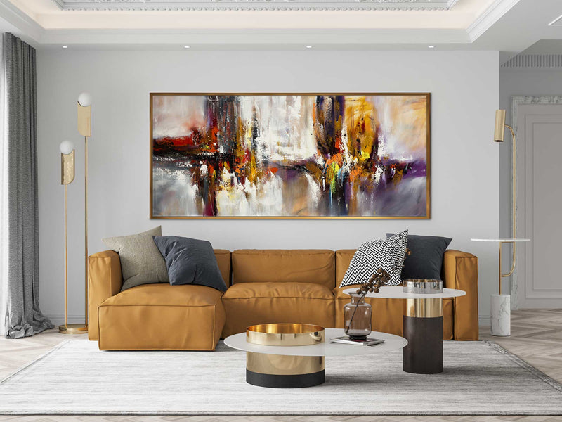Dancing Together large abstract canvas wall art gold frame
