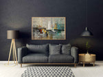 Happiness - Abstract art category - Charcoal sofa background - wooden frame style