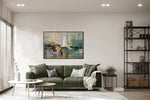 Happiness - Abstract art category - green sofa living room display - black frame style