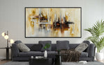 Harmony - Abstract art category - dark grey modern sofa living room background - black frame