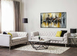 Hazy Downtown - Cityscape art category - white sofa living room side wall display - black frame style