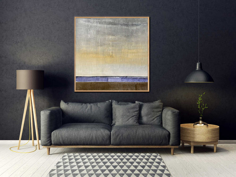 Lavender Field - Abstract art category - Charcoal sofa background - wooden frame style
