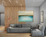 Oasis - Abstract art category - wooden floor and ceiling panel grey sofa - wooden frame style