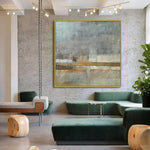 Quietness - Abstract art category - Modern green sofa background - golden frame style