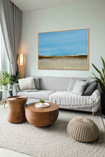 Sand Dunes - Abstract art category - grey sofa living room side view - wooden frame style