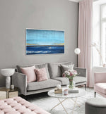 Sea Horizon - Seascape art category - grey sofa modern living room background - white frame