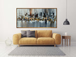 Skyscrapers at Night - Cityscape art category - 2 seater sofa living room display - golden frame style