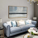 Stillness - Abstract art category - blue sofa living room background - gold metal frame