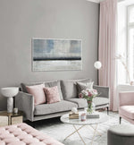 Stillness - Abstract art category - grey sofa modern living room background - white frame