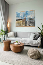 Summer Day - Abstract art category - grey sofa living room side view - bronze frame style
