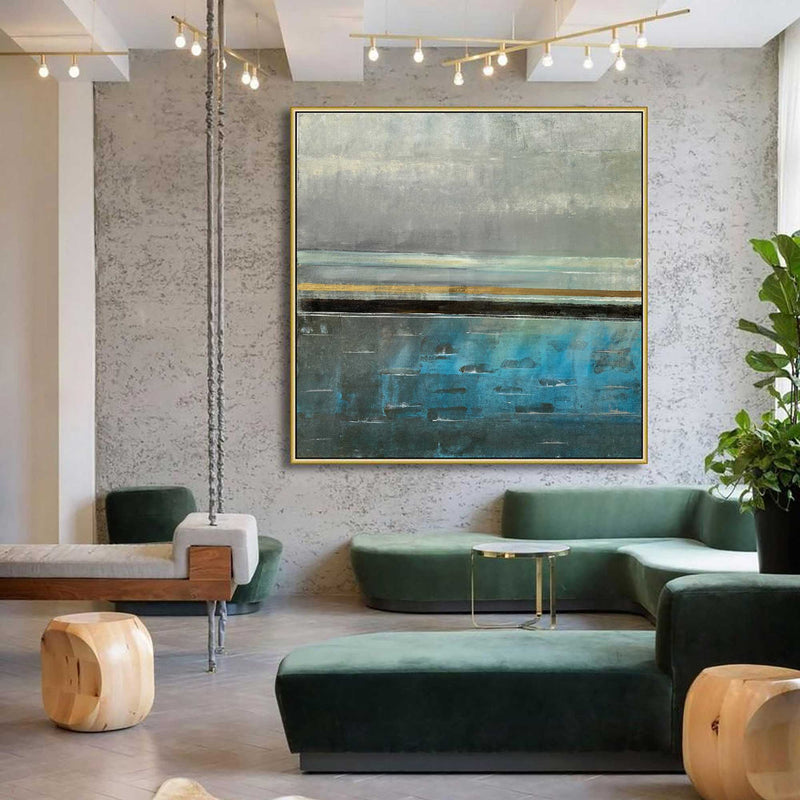 Summer Rain - Abstract art category - Modern green sofa background - golden frame style