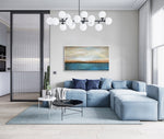 Sunset Horizon - Seascape art category - Blue sofa background - white frame
