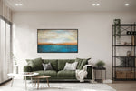Sunset Horizon - Seascape art category - green sofa living room display - black frame style
