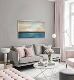 Sunset Horizon - Seascape art category - grey sofa modern living room background - white frame