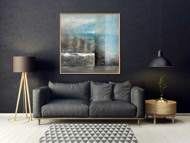 Underwater - Abstract art category - Charcoal sofa background - wooden frame style