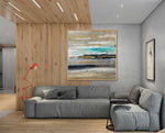 Wilderness 3 - Abstract art category - wooden floor and ceiling panel - grey sofa - wooden frame style