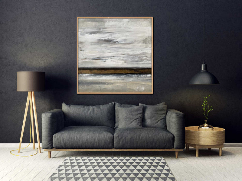 Winter Field - Abstract art category - Charcoal sofa background - wooden frame style